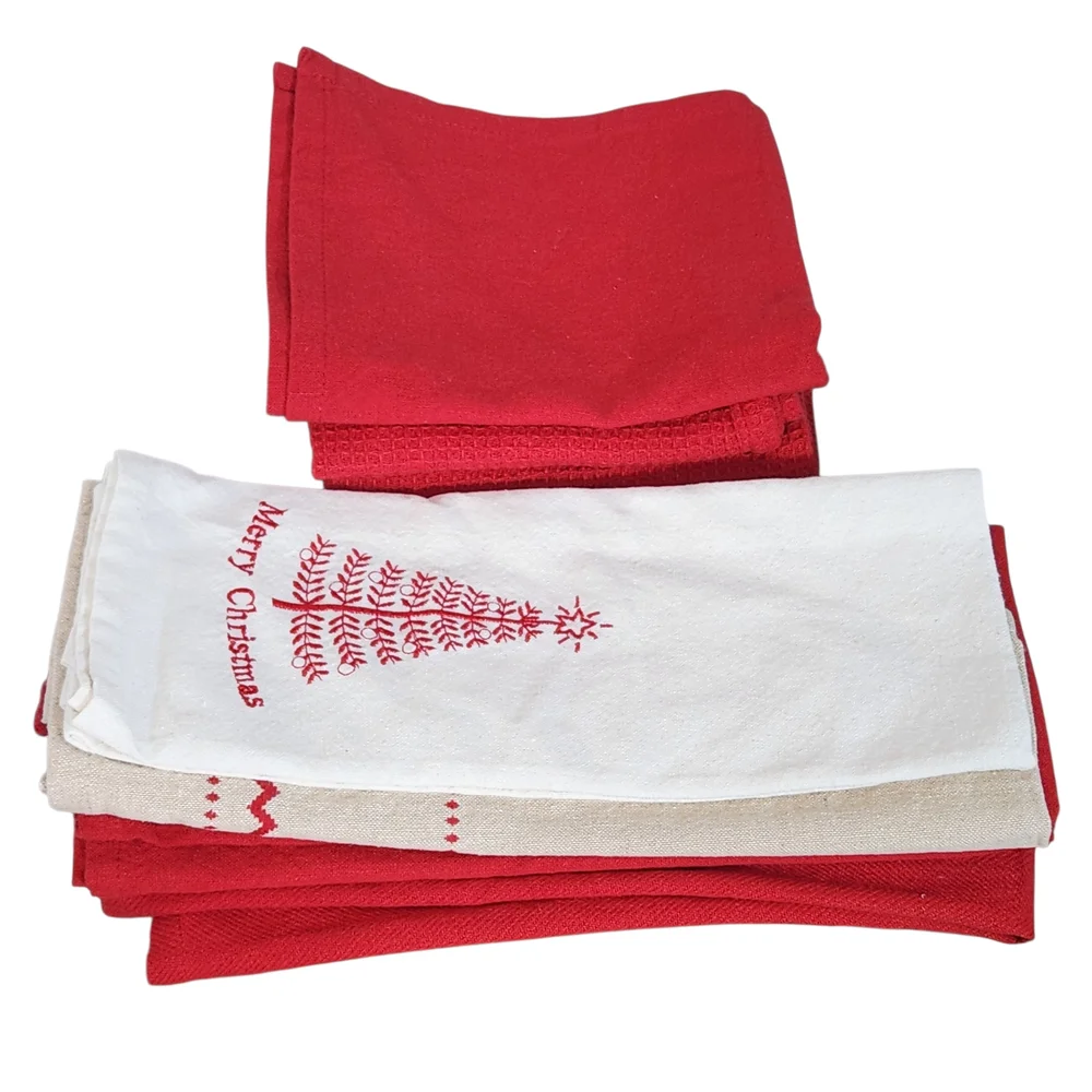 Red Christmas Dish Towels Set of 9 Holiday Dish Towels